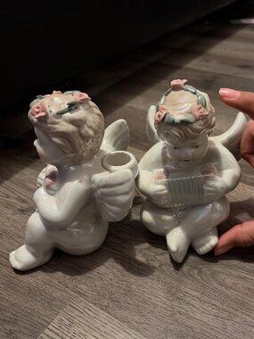Cute vintage angel and devil candle holders